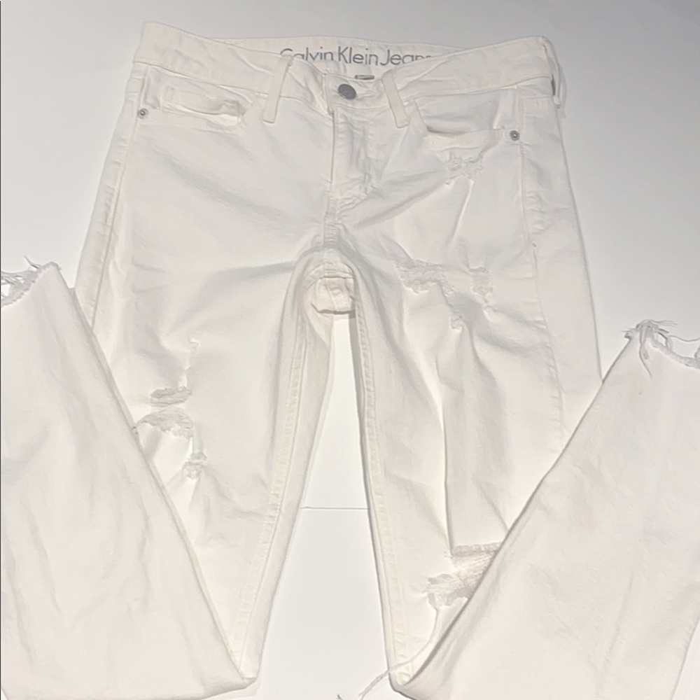 Ripped, White Calvin Klein Skinny Jeans